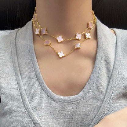 [Revel Jewelry]CLOVER 20 MOTIFS PINK MOP NECKLACE