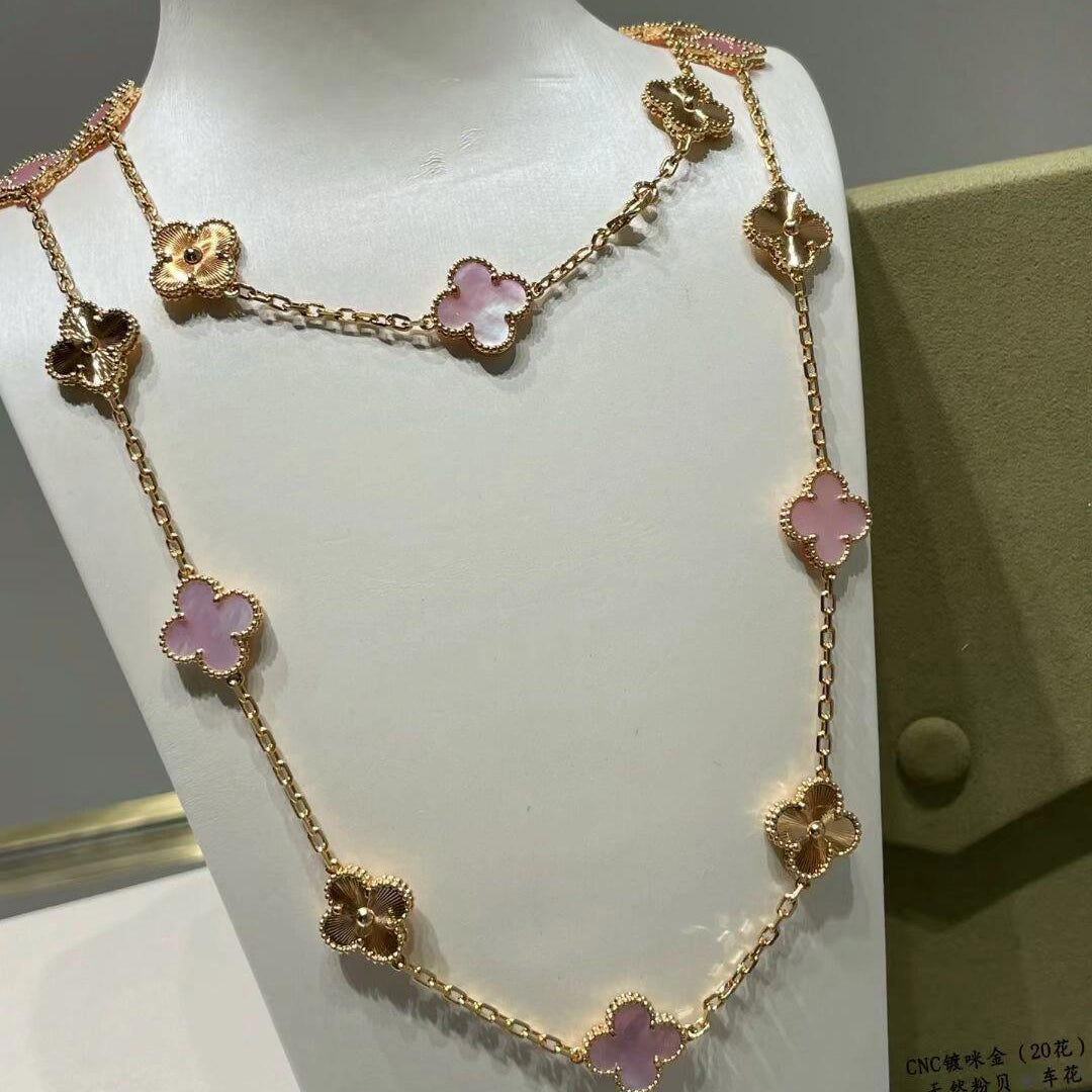 [Revel Jewelry]CLOVER 20 MOTIFS LASER PINK MOP NECKLACE