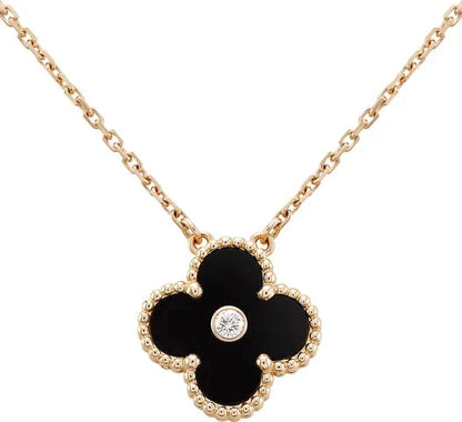 [Revel Jewelry]CLOVER 15MM DIAMOND ONYX NECKLACE
