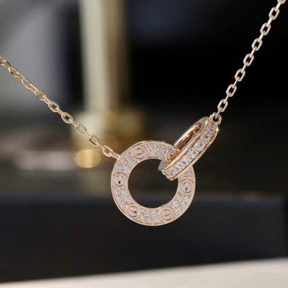 [Revel Jewelry]LOVE 7.6MM NECKLACE ROSE GOLD AND SILVER  FULL DIAMOND