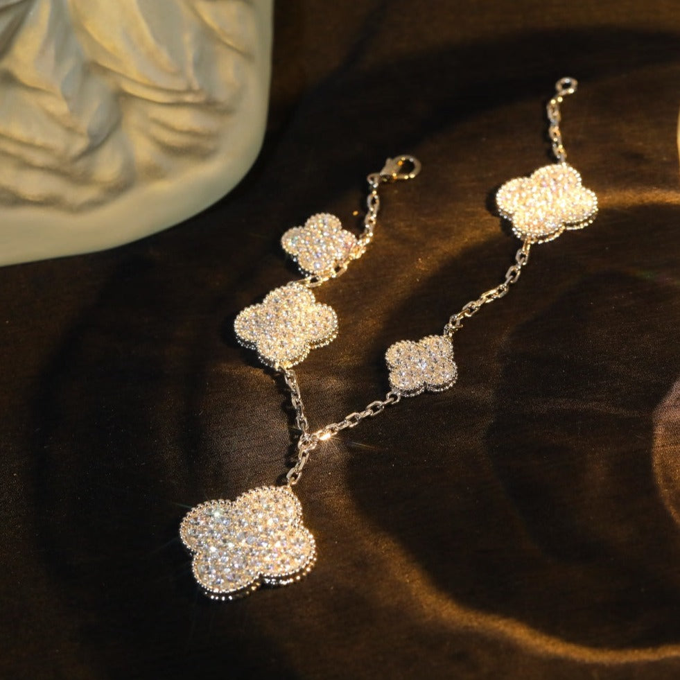 [Revel Jewelry]クローバー ブレスレット 5モチーフ シルバー ダイヤモンドパヴェ