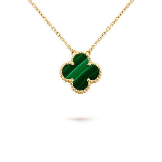 [Revel Jewelry]CLOVER 15MM MALACHITE SINGLE FLOWER  NECKLACE