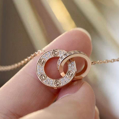 [Revel Jewelry]LOVE 7.6MM NECKLACE ROSE GOLD AND SILVER  FULL DIAMOND