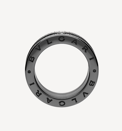 [Revel]ZERO 1 ROCK FOUR-BAND BLACK CERAMIC WITH STUDDED SPIRAL AND PAVED DIAMONDS RING