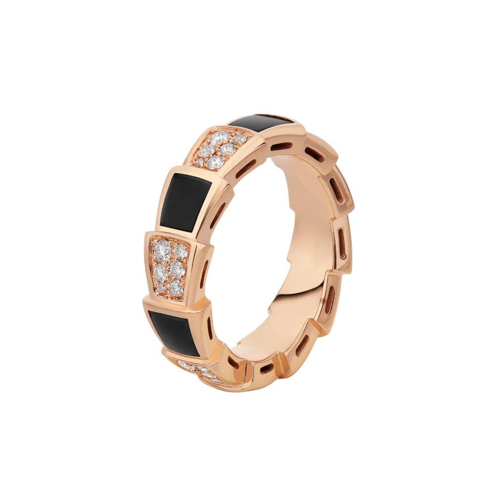 [Revel]SERPENTI RING PINK GOLD BLACK MOP DIAMOND PAVED 4MM