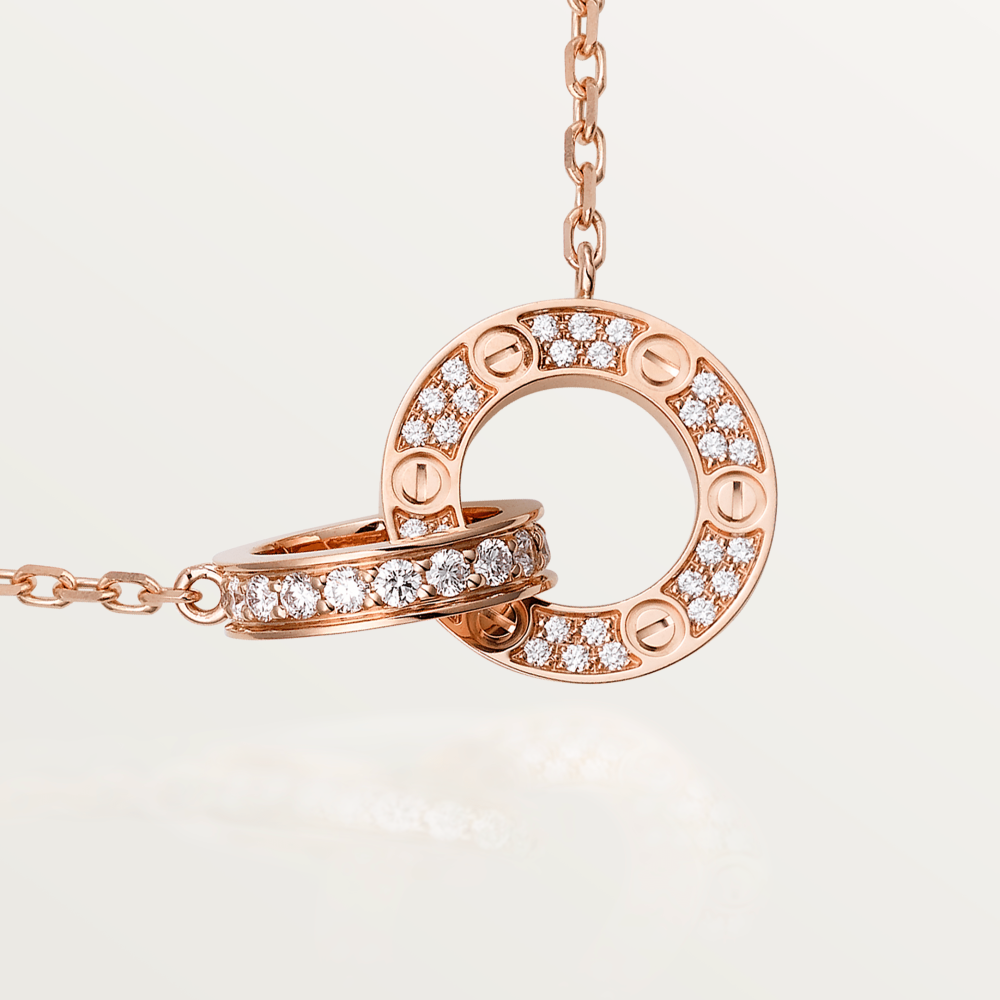 [Revel Jewelry]LOVE 7.6MM NECKLACE ROSE GOLD AND SILVER  FULL DIAMOND