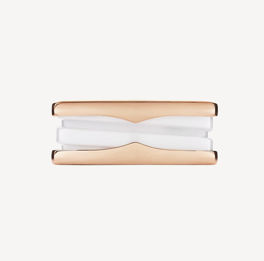 [Revel]ZERO 1 TWO-BAND LOOPS AND WHITE CERAMIC SPIRAL PINK GOLD RING