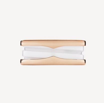 [Revel]ZERO 1 TWO-BAND LOOPS AND WHITE CERAMIC SPIRAL PINK GOLD RING