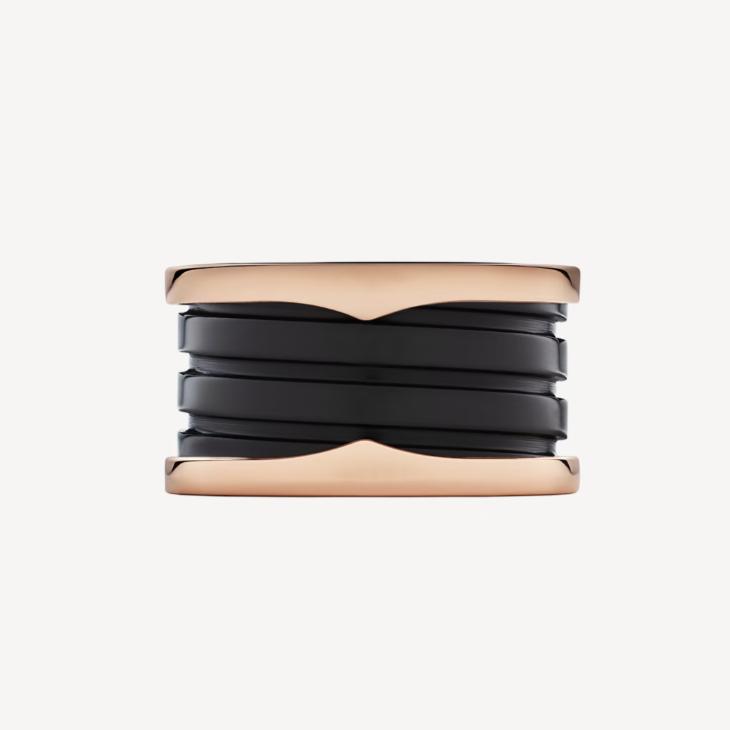 [Revel]ZERO 1 FOUR-BAND LOOPS AND BLACK CERAMIC SPIRAL PINK GOLD RING