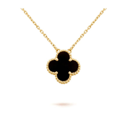 [Revel Jewelry]CLOVER 15MM BLACK ONYX SINGLE FLOWER NECKLACE