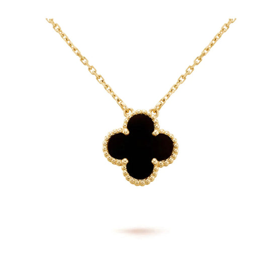 [Revel Jewelry]CLOVER 15MM BLACK ONYX SINGLE FLOWER NECKLACE