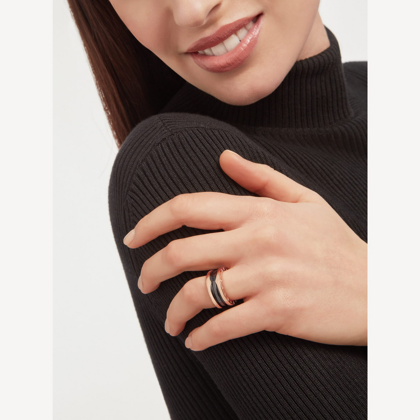 [Revel]ZERO 1 TWO-BAND LOOPS AND BLACK CERAMIC PINK GOLD RING