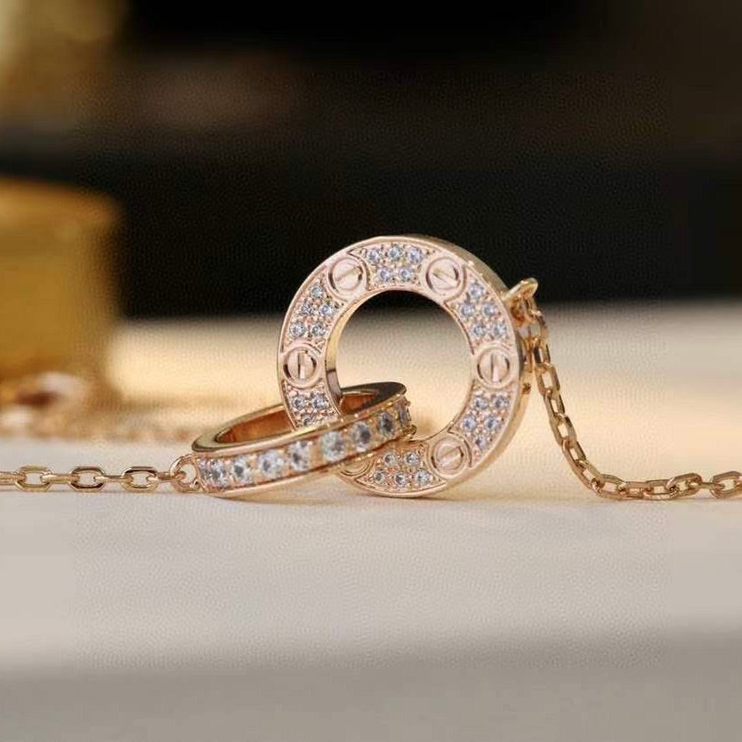 [Revel Jewelry]LOVE 7.6MM NECKLACE ROSE GOLD AND SILVER  FULL DIAMOND