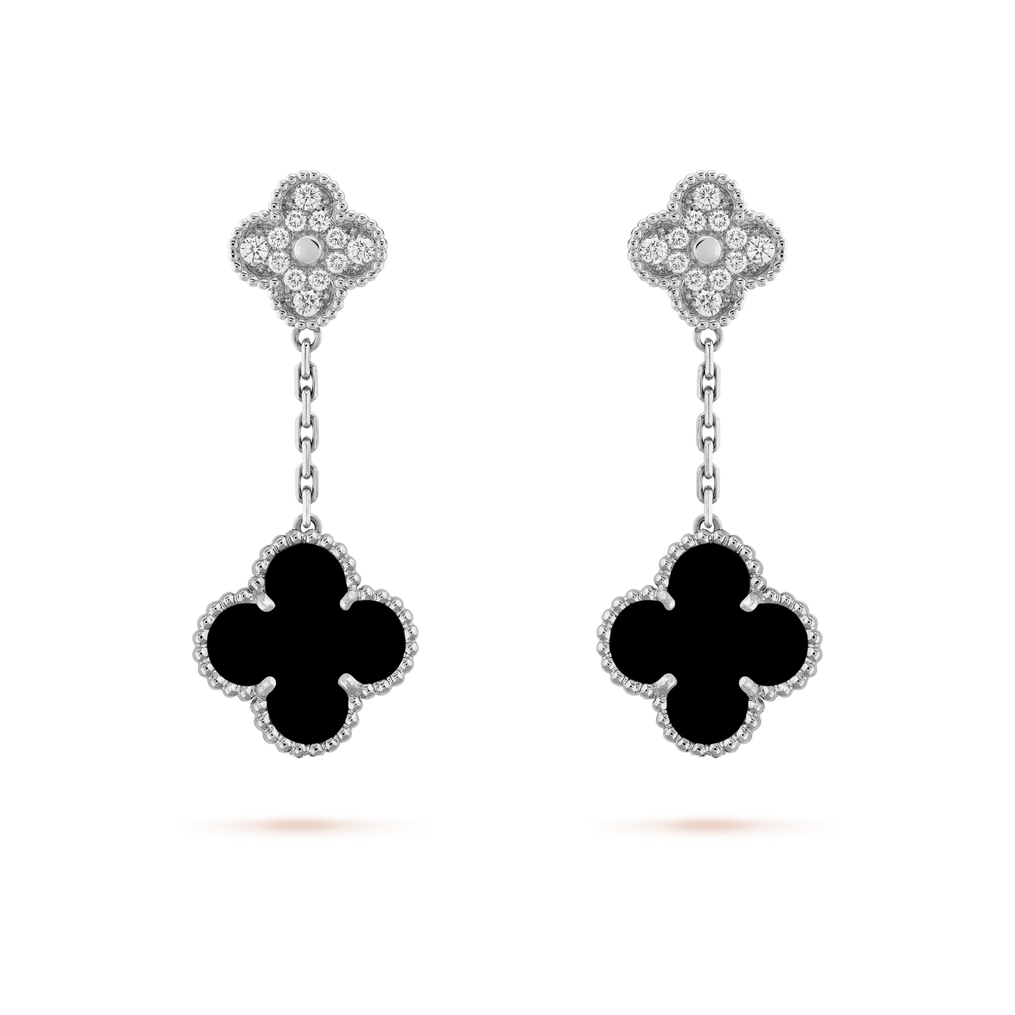 [Revel Jewelry]CLOVER 2 MOTIFS  DIAMOND ONYX EARRINGS SILVER