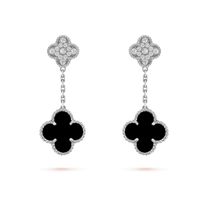 [Revel Jewelry]CLOVER 2 MOTIFS  DIAMOND ONYX EARRINGS SILVER
