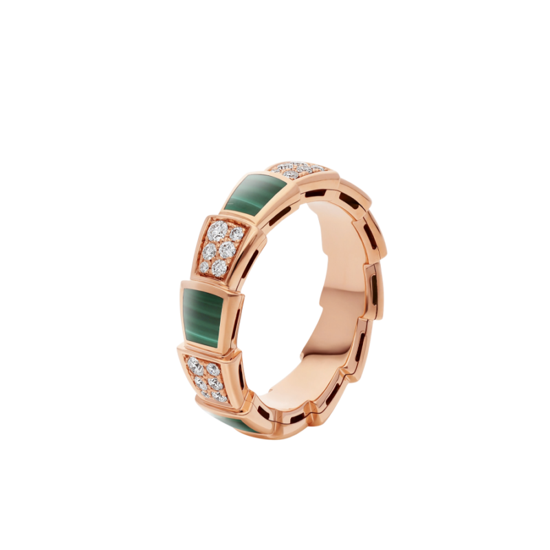 [Revel]SERPENTI RING PINK GOLD MALACHITE DIAMOND PAVED 4MM