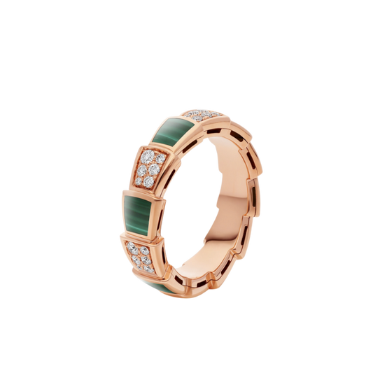 [Revel]SERPENTI RING PINK GOLD MALACHITE DIAMOND PAVED 4MM