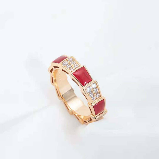 [Revel]SERPENTI RING PINK GOLD CARNELIAN DIAMOND PAVED 4MM