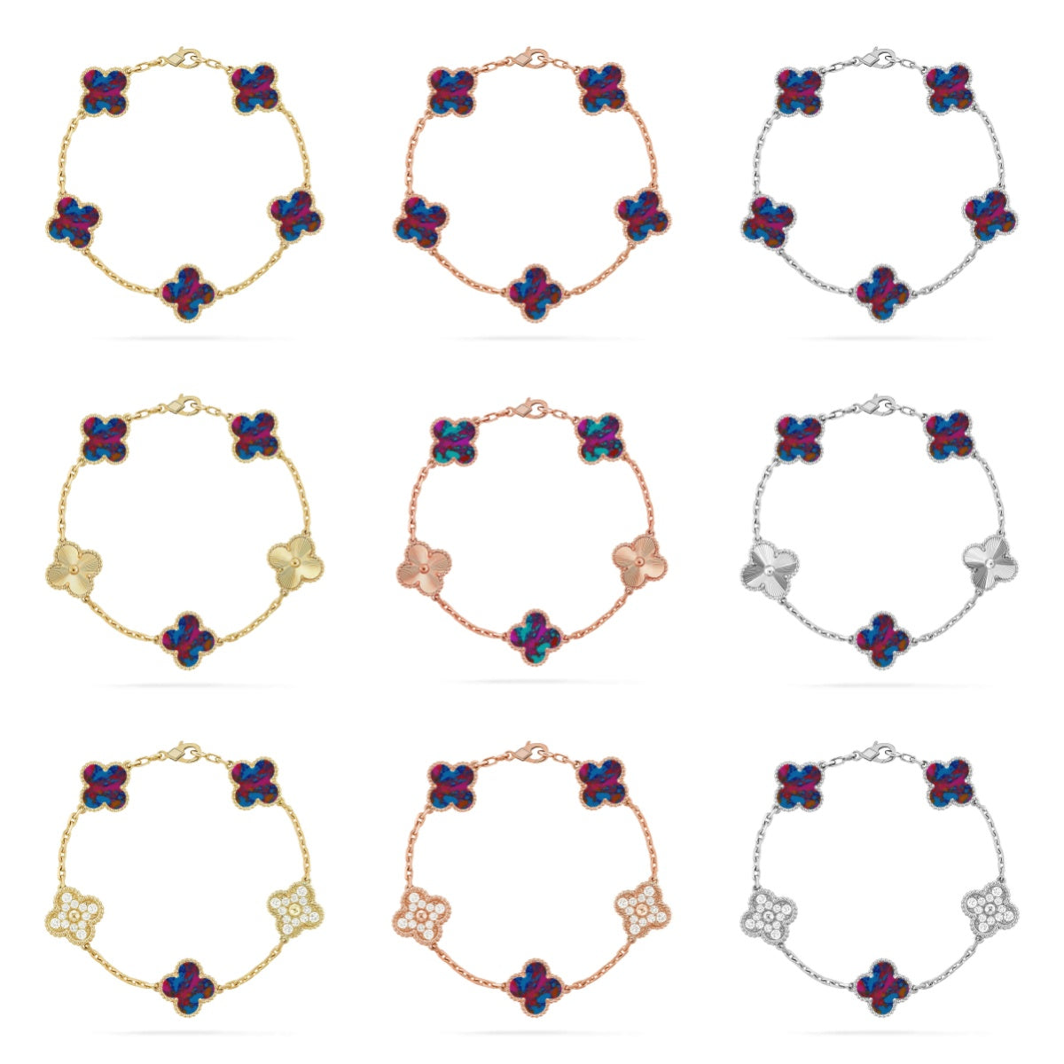 [Revel Jewelry]クローバー 5モチーフ カラージェムストーン ブレスレットコレクション