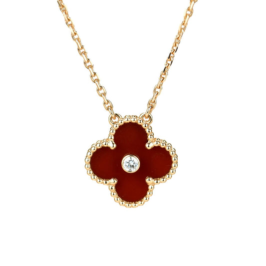 [Revel Jewelry]CLOVER 15MM DIAMOND CARNELIAN NECKLACE