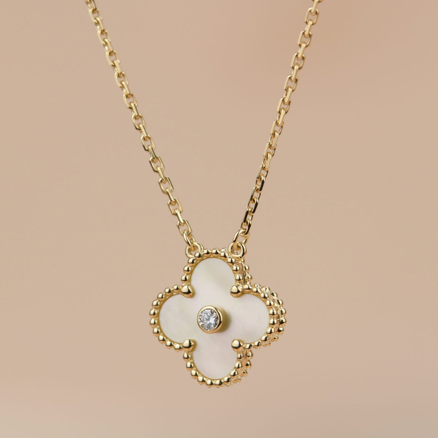[Revel Jewelry]CLOVER 15MM DIAMOND GOLD MOTHER OF PEARL NECKLACE