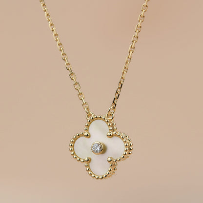 [Revel Jewelry]CLOVER 15MM DIAMOND GOLD MOTHER OF PEARL NECKLACE
