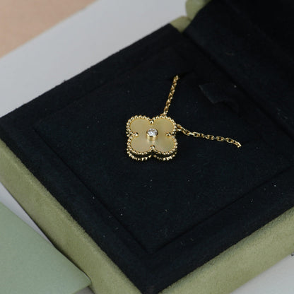 [Revel Jewelry]CLOVER 15MM DIAMOND GOLD MOTHER OF PEARL NECKLACE