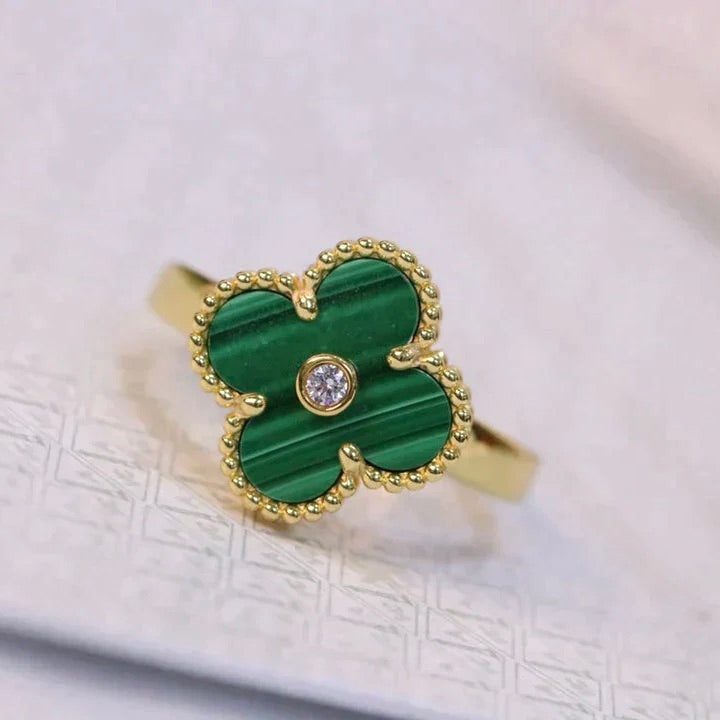 [Revel Jewelry]CLOVER MALACHITE RING GOLD DIAMOND