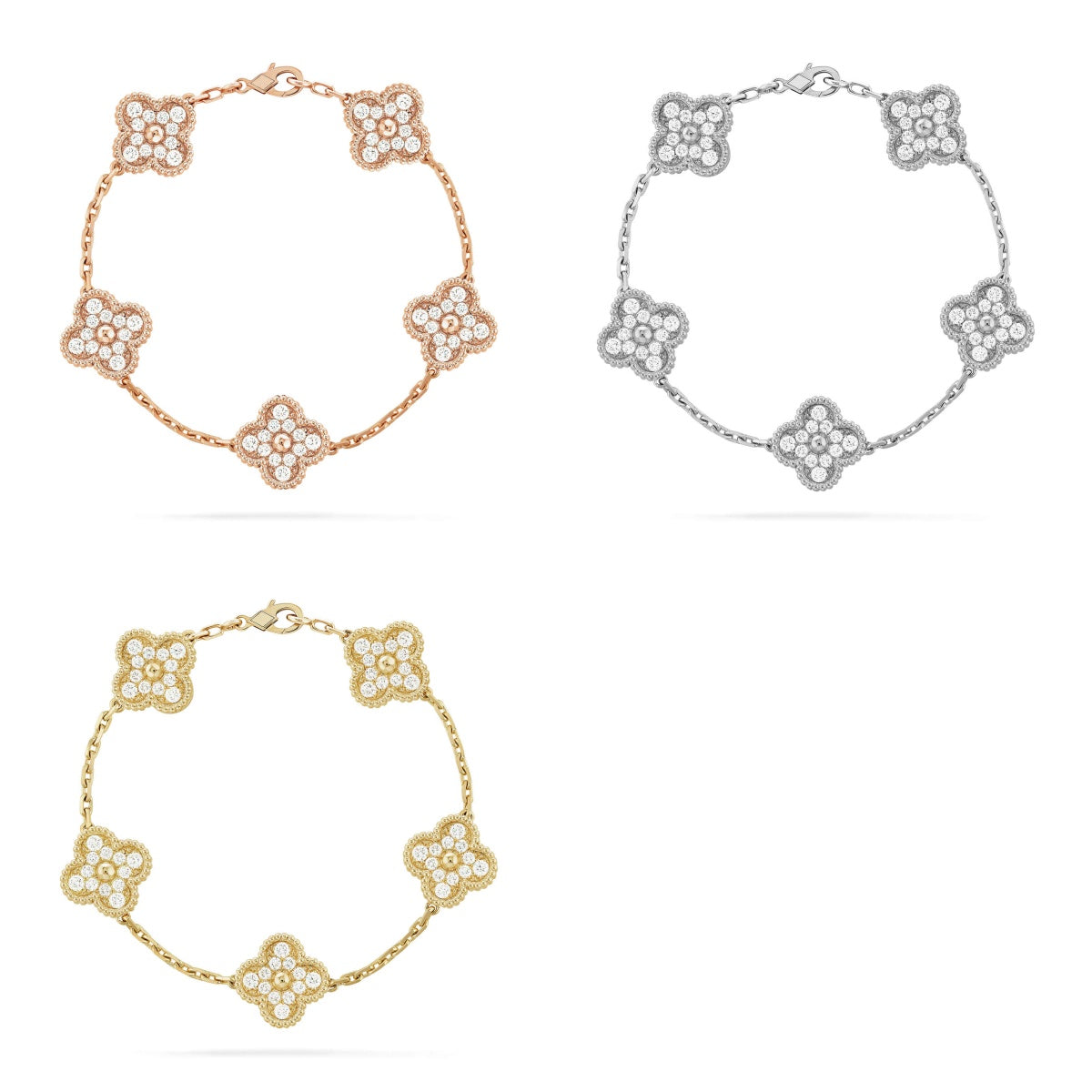 [Revel Jewelry] CLOVER 5 MOTIF FULL DIAMOND BRACELET COLLECTION