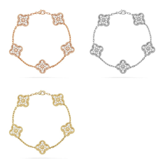 [Revel Jewelry] CLOVER 5 MOTIF FULL DIAMOND BRACELET COLLECTION