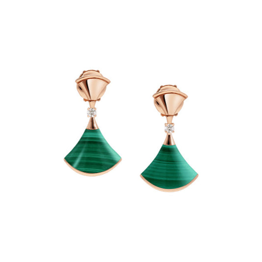 [Revel]DREAM MALACHITE PINK GOLD EARRINGS