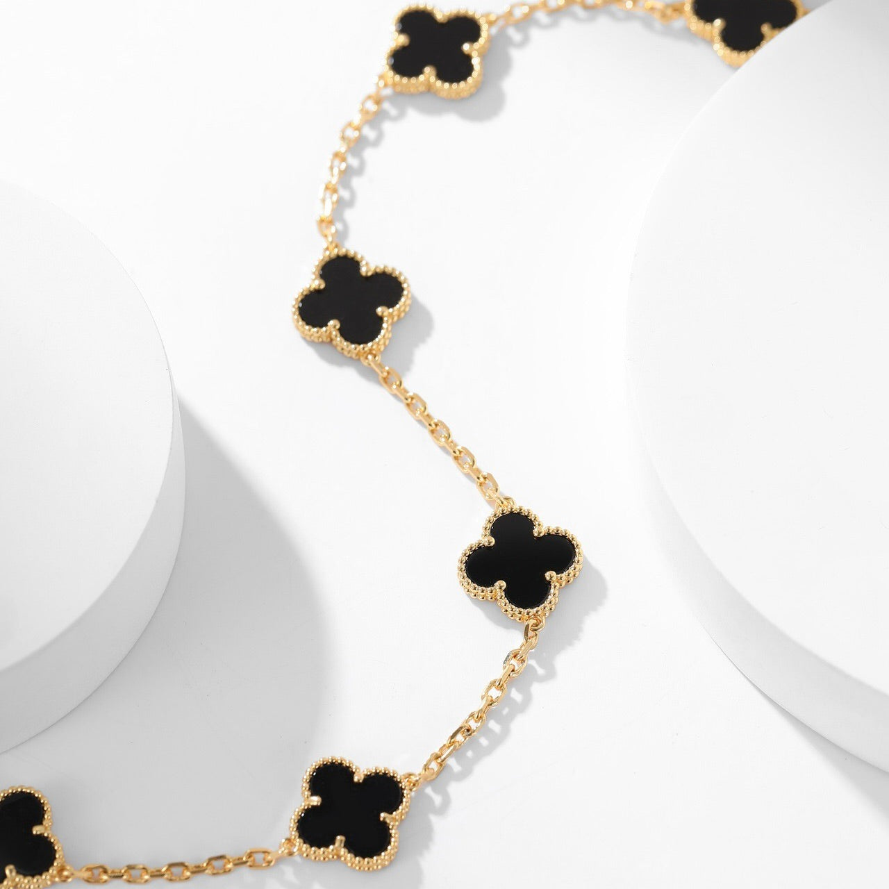 [Revel Jewelry]CLOVER 10 MOTIFS ONYX NECKLACE