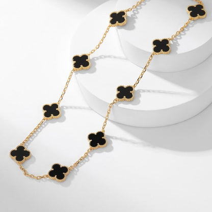 [Revel Jewelry]CLOVER 10 MOTIFS ONYX NECKLACE