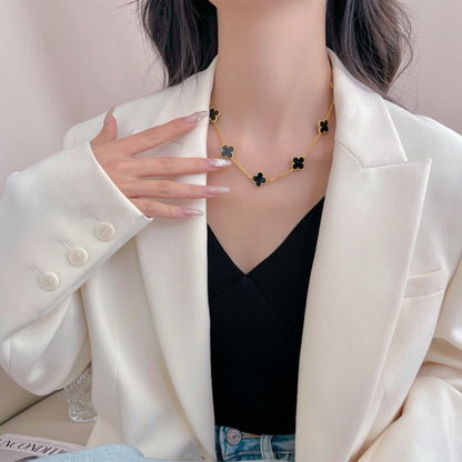 [Revel Jewelry]CLOVER 10 MOTIFS ONYX NECKLACE