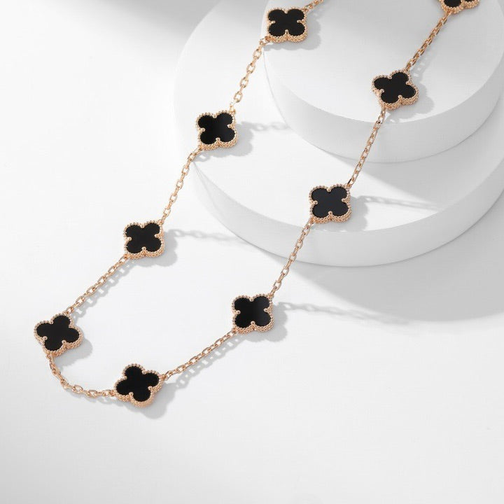 [Revel Jewelry]CLOVER 10 MOTIFS ONYX NECKLACE