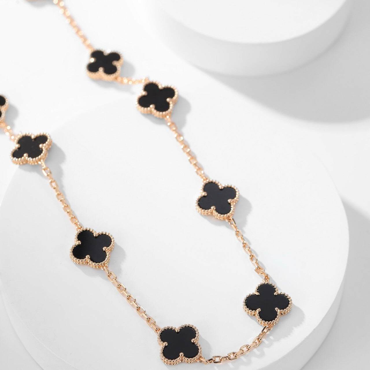 [Revel Jewelry]CLOVER 10 MOTIFS ONYX NECKLACE