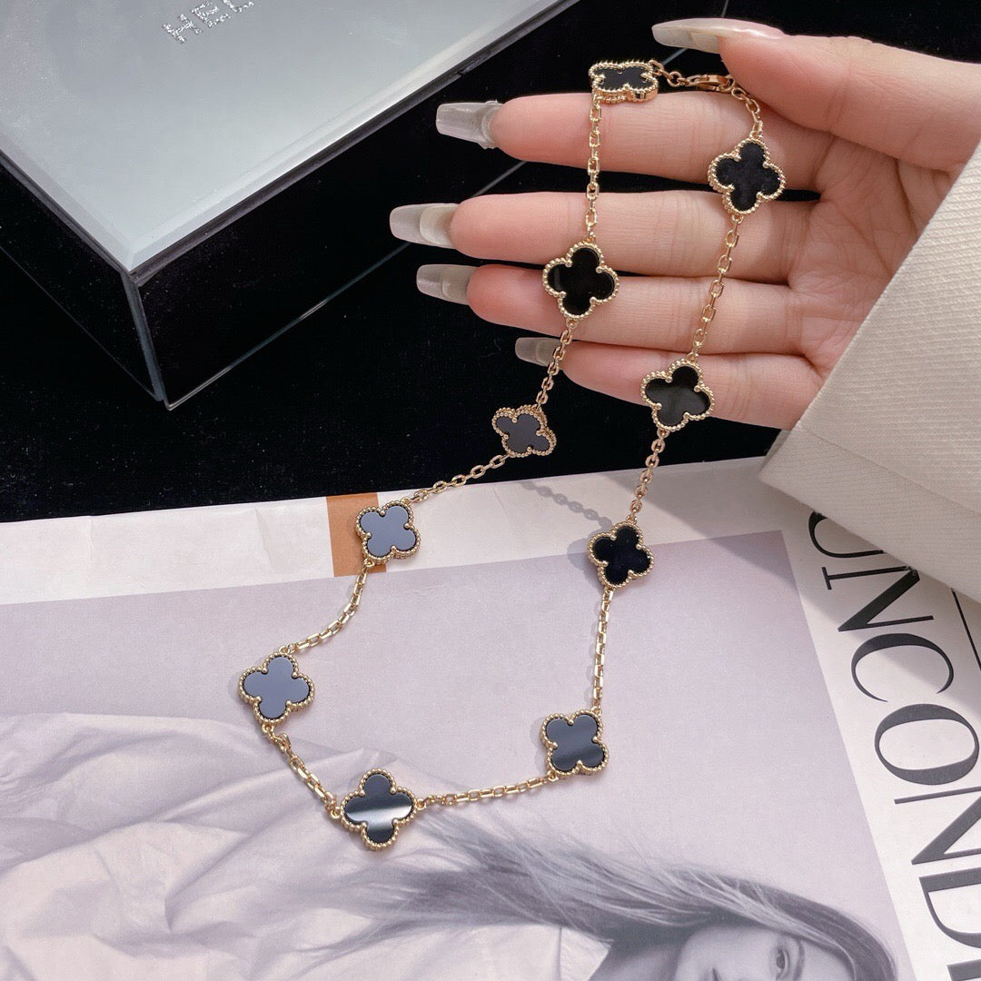 [Revel Jewelry]CLOVER 10 MOTIFS ONYX NECKLACE