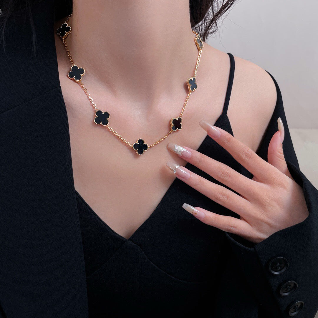 [Revel Jewelry]CLOVER 10 MOTIFS ONYX NECKLACE