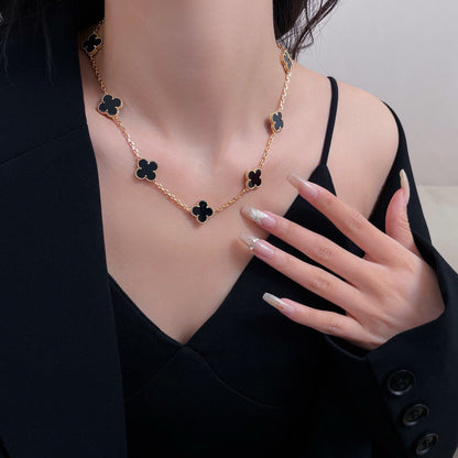 [Revel Jewelry]CLOVER 10 MOTIFS ONYX NECKLACE
