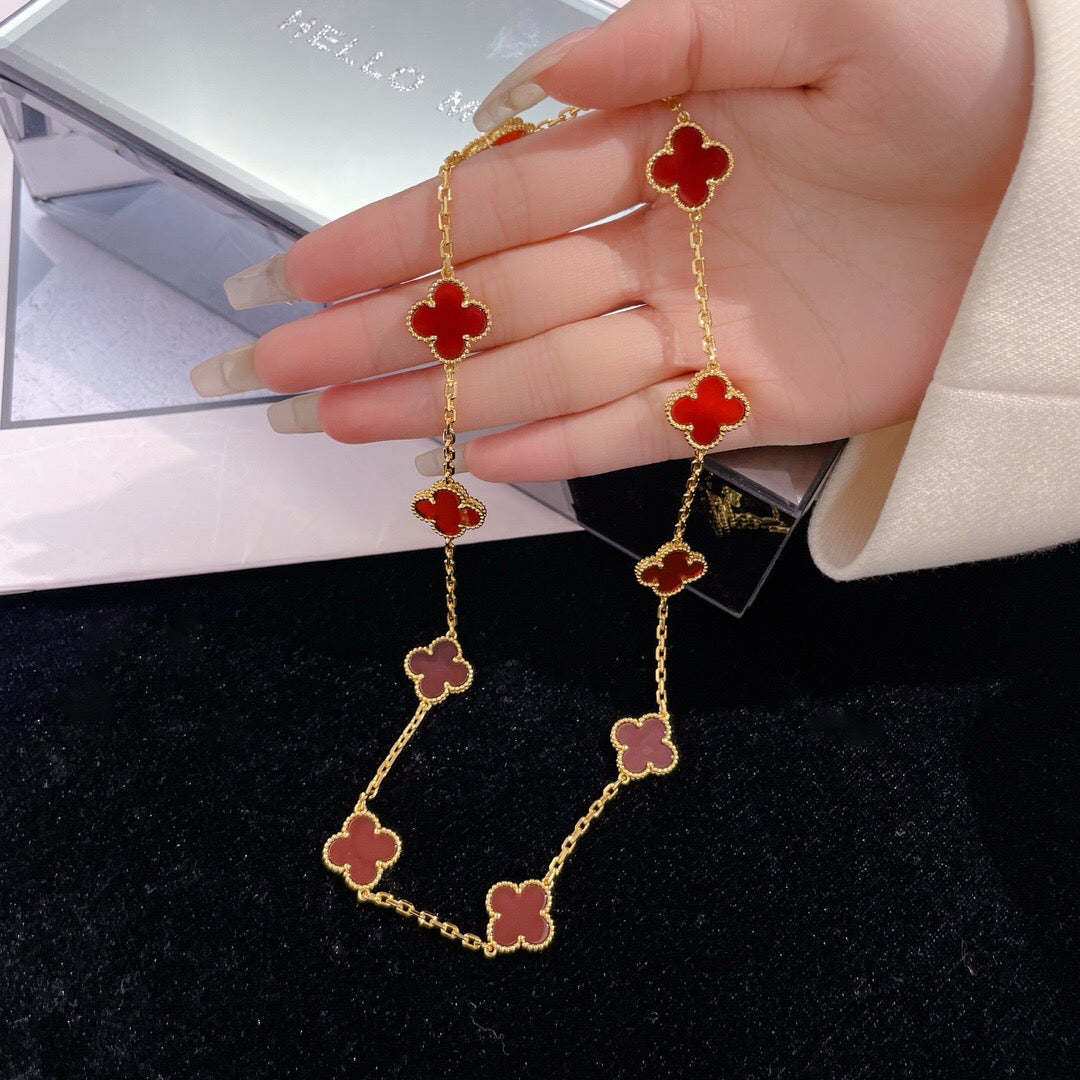 [Revel Jewelry]CLOVER 10 MOTIFS CARNELIAN NECKLACE