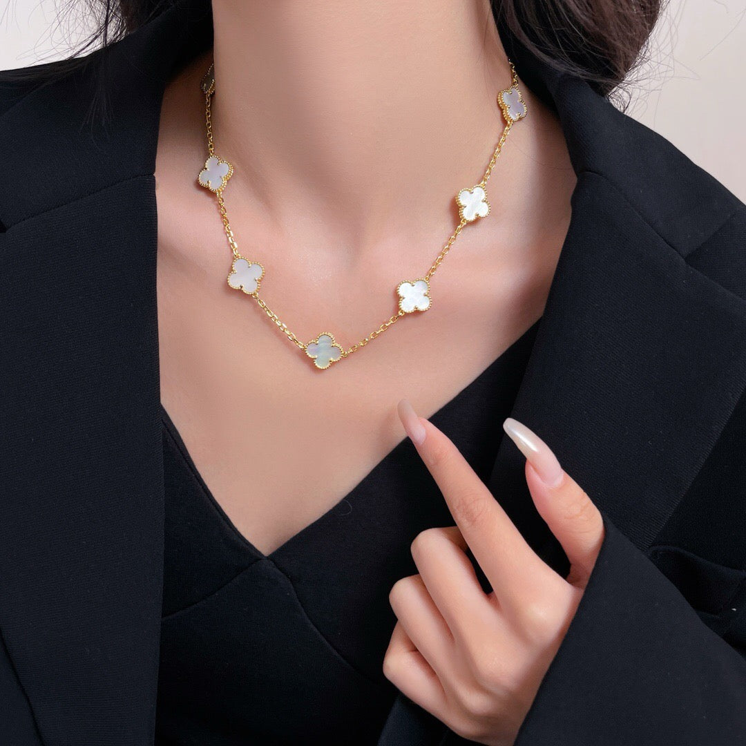 [Revel Jewelry]CLOVER 10 MOTIFS WHITE MOTHER OF PEARL NECKLACE