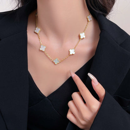 [Revel Jewelry]CLOVER 10 MOTIFS WHITE MOTHER OF PEARL NECKLACE