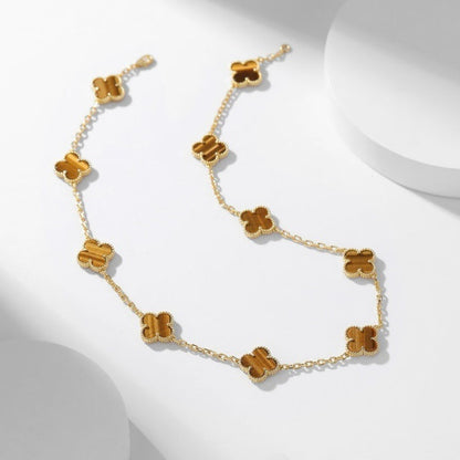 [Revel Jewelry]CLOVER 10 MOTIFS TIGER EYE NECKLACE