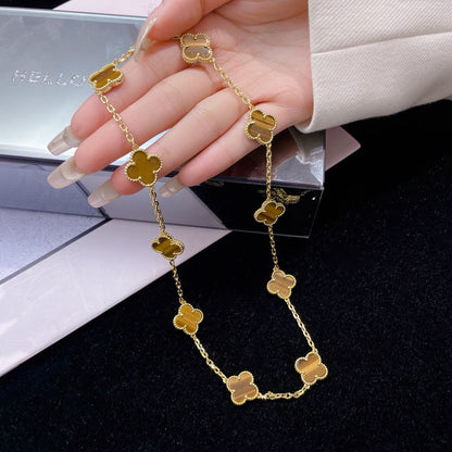 [Revel Jewelry]CLOVER 10 MOTIFS TIGER EYE NECKLACE