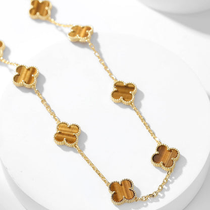 [Revel Jewelry]CLOVER 10 MOTIFS TIGER EYE NECKLACE