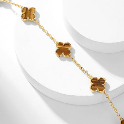[Revel Jewelry]CLOVER 10 MOTIFS TIGER EYE NECKLACE