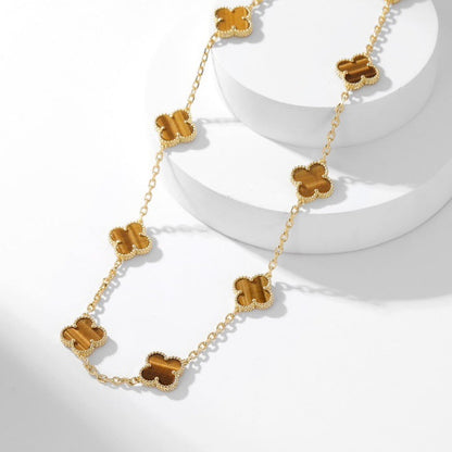 [Revel Jewelry]CLOVER 10 MOTIFS TIGER EYE NECKLACE