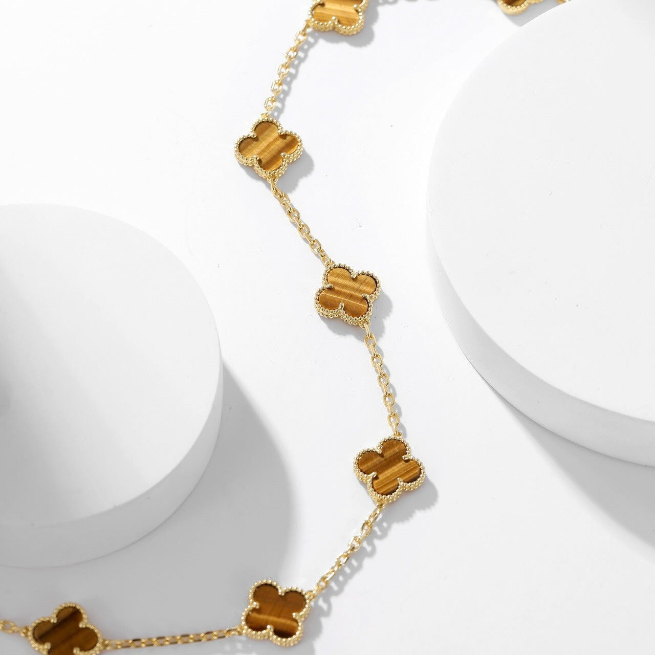 [Revel Jewelry]CLOVER 10 MOTIFS TIGER EYE NECKLACE