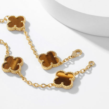 [Revel Jewelry]CLOVER 10 MOTIFS TIGER EYE NECKLACE