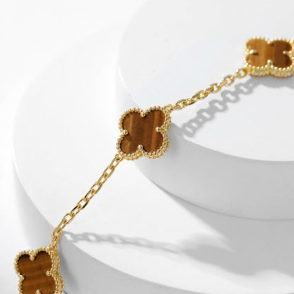 [Revel Jewelry]CLOVER 10 MOTIFS TIGER EYE NECKLACE